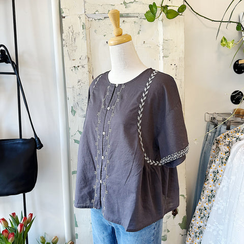 Indi & Cold // Slate Embroidered Top