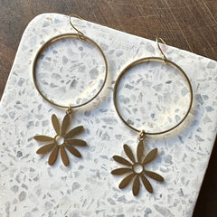 Clover and Coast // Brass Daisy Hoops