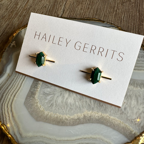 Hailey Gerrits // Hexagon Bar Studs Malachite