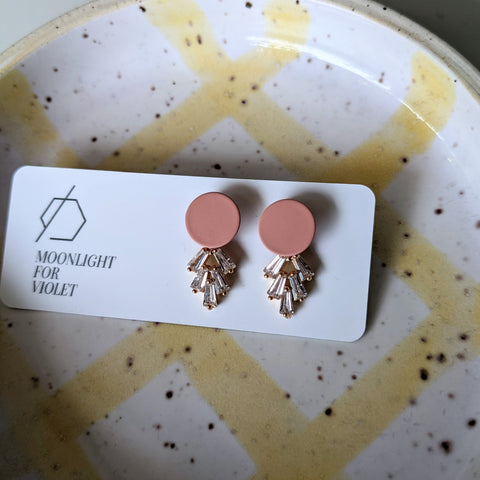 Moonlight For Violet // Leaf Pave Earrings Peach